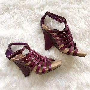 Sam Edelman Saville Plum Wedge Leather Sandals 7